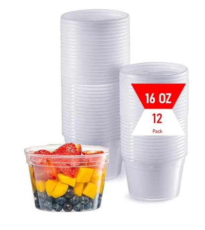 Mr Miracle 16 oz Clear Deli Containers with Lids. Pack of 12. Airtight Reusable Plastic Food and Multi-Purpose Containers. Microwave, Freezer and Dishwasher Safe - color: 12 Pack, size: 16 Ounce