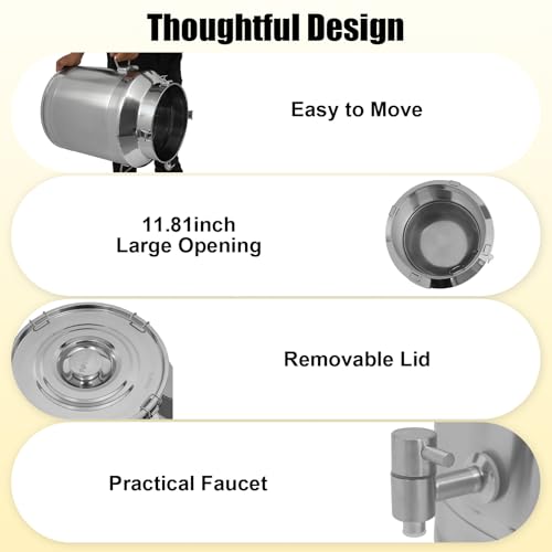 Stainless Steel Milk Can, 64L/16.9Gal Metal Drink Dispenser Airtight Canister with Faucet & Lid, Wine Oil Beverage Storage Container Bucket for Kitchen Restaurant Party, W15.8*H21.3in - size: 64L/16.9Gal w/Faucet
