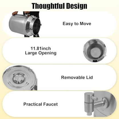 Stainless Steel Milk Can, 64L/16.9Gal Metal Drink Dispenser Airtight Canister with Faucet & Lid, Wine Oil Beverage Storage Container Bucket for Kitchen Restaurant Party, W15.8*H21.3in - size: 64L/16.9Gal w/Faucet