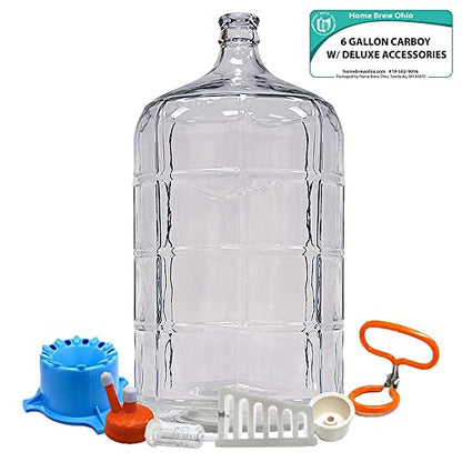 Home Brew Ohio 6 Gallon Glass Carboy with Deluxe Accessories (Carboy cap, drilled bung, three piece airlock, carboy dryer, carboy wedge, handle)