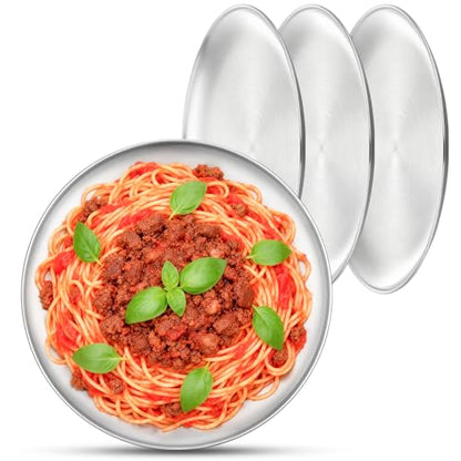 Metal Dinner Plate, 4 Pack 10.2 inch Large 201 Stainless Steel Plates, Reusable Lunch Salad Pizza Food Serving Snack Eating Dishes Round Brushed Finish Silver Sturdy Dish Oven Dishwasher Safe - size: 10.2"