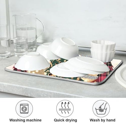 Christmas Tree Golden Dish Drying Mat for Kitchen Countertop 18x24 Winter Snowflake White Xmas Large Drying Mat Reusable Quick Dry Dish Sink Mats Easy Clean Decorative Essentials - size: 18x24(in)x1