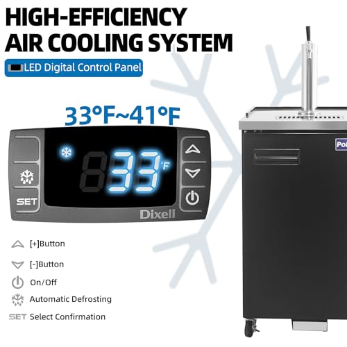 Polarman Beer Kegerator Single Tap Draft Beer Dispenser for Bars and Restaurants Full Size Commercial Keg Refrigerator 24” Stainless Steel With Drip Tray, 33°F- 41°F Temperature Control-Direct Draw - size: 24"W Single Tap
