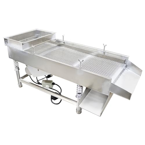 110V Linear Vibrating Sieve,Stainless Steel Linear Vibratory Screener with Dual Outlets & 0.08”x0.79” Slotted Screen,for High-Efficiency Screening of Grains,Plastics,Sand,Gravel,80W