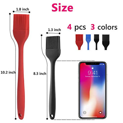 Hhyn Silicone Basting Pastry Brush Set 4 Pack Heat Resistant Spread Oil Butter Sauce for BBQ Grill Barbeque Kitchen Baking Cooking Pastries, 2 Large & 2 Small Multicolor - color: 4 Pcs Multicolor