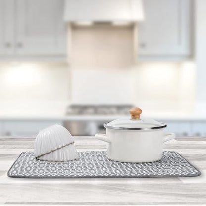 SUBEKYU 24" x 18" Dish Drying Mat, Dish Mat Drying Kitchen Mat Large, Absorbent Microfiber Dish Drainer/Rack Pads, XL, Grey, 2 PACK - color: Double Pattern 2P 24*18