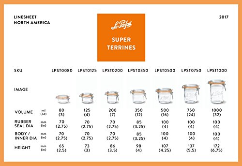 Le Parfait Super Terrine 350mL (12oz) Zero Waste Eco-Friendly Glass Storage Jars with Lids, Airtight, Oven & Freezer Safe, BPA-Free, Food Storage & Preserving, Made in France, 6PK - color: 350ml (Set/6)