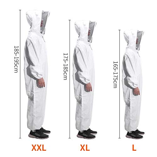 Adult Professional Bee Suit Full Body Beekeeping Suit with Long Sleeves Gloves and Removable Veiled Hat Anti Sting Protective Suit Halloween Costume Gardening Backyard Hooded - size: XL for Height:175-185cm