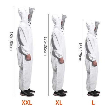 Adult Professional Bee Suit Full Body Beekeeping Suit with Long Sleeves Gloves and Removable Veiled Hat Anti Sting Protective Suit Halloween Costume Gardening Backyard Hooded - size: XL for Height:175-185cm