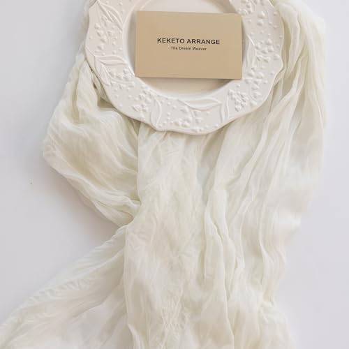 Keketoarrange 6pcs White Ivory Table Runner Sheer Table Runner French Country Rustic Gauze Bali Yarn Cheesecloth 120 Inch 10 FT Cheese Cloth for Wedding Baby Bridal Shower Party Summer Home Decoration - color: Ivory, size: 6pcs 10ft