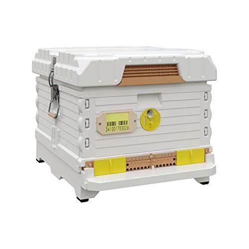 Apimaye Ergo Insulated 10 Frame Bee Hive Set [NO Frames Included] (Single Hive, White Body Yellow Entrance) - color: White Body Yellow Entrance