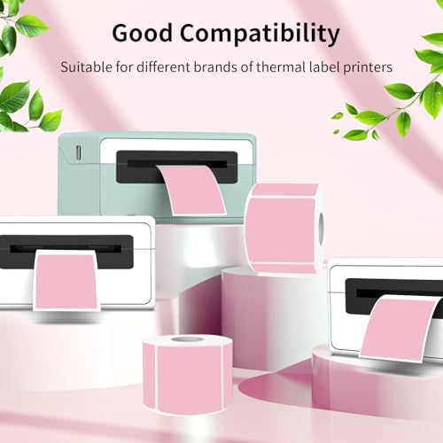 Square Thermal Labels Stickers 3"x3", Pink Square Direct Thermal Labels Stickers, Perforation Line Design- 300 Sheets - color: Pink-1, size: Square 2'' X 2''