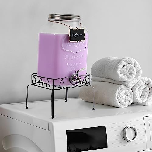 2 Gallon Glass Beverage Dispenser with Stand and Lid, 18/8 Stainless Steel Spigot - Glass Drink Dispensers for Parties - Mason Jar Drink Dispensers with Lids - size: 2 Gallon With Stand