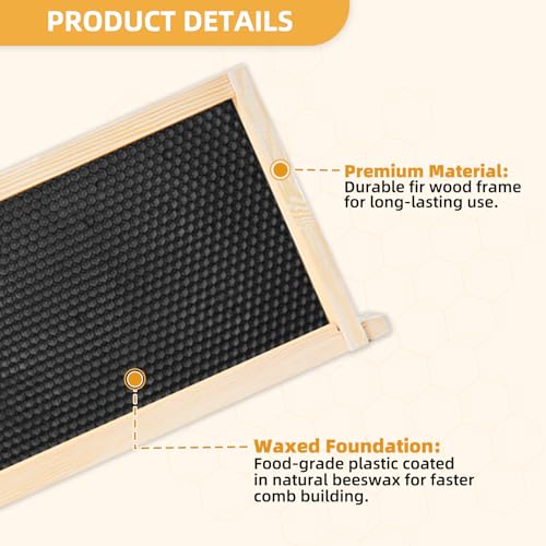 Medium Beehive Frames and Wax Foundations,10 Pack Honey Bee Frames with Wooden Bee Hive Frames and 100% Beeswax Coated Foundations, 6-1/4-Inch (Black) - size: 10 Pack Medium Frames-Black