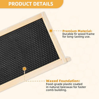 Medium Beehive Frames and Wax Foundations,10 Pack Honey Bee Frames with Wooden Bee Hive Frames and 100% Beeswax Coated Foundations, 6-1/4-Inch (Black) - size: 10 Pack Medium Frames-Black