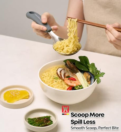 Short Stainless Steel Ladle 220mm (8.6”) – SUS304 Thick Deep Bowl Head with Soft-Grip Silicone Handle – Lightweight Mini Soup & Serving Spoon for Cooking – 5 Color Options (Gray) - color: Gray