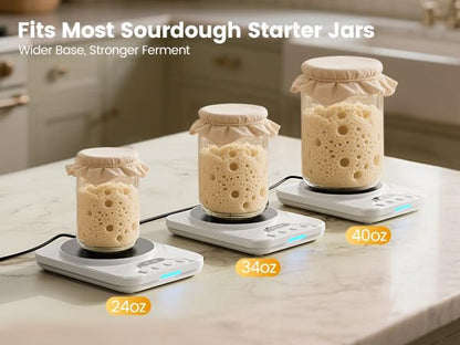 COANTO Sourdough Starter Warmer with 1°F Precision Thermostat - 24H Timer & Auto Shutoff, Compact Sourdough Warming Mat for Sourdough Starters, Yogurt, Pickles, Kombucha - Fits 16–40oz Jars