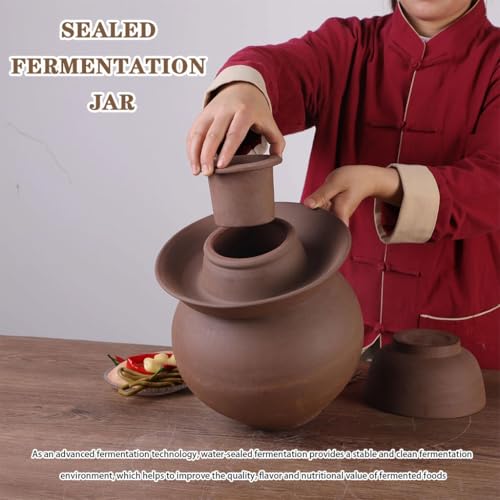 Unglazed Clay Fermentation Jar, Double Lid Design Sealed Pickling Crock, Classic Traditional Water Seal, Pickled Cucumbers and Beans(5kg/176.4oz) - size: 5kg/176.4oz