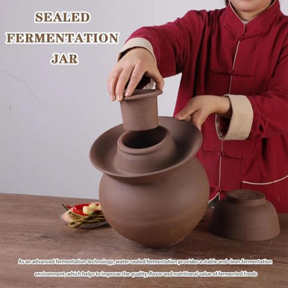 Unglazed Clay Fermentation Jar, Double Lid Design Sealed Pickling Crock, Classic Traditional Water Seal, Pickled Cucumbers and Beans(5kg/176.4oz) - size: 5kg/176.4oz