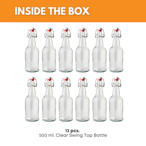 FastRack Swing Top Glass Bottles |16 oz – Pack of 12 | Clear Bottles for Home Brewing | Flip Top Glass Bottle for Carbonated Drinks, Kombucha, Fermentation, Water Food Grade – ECO Friendly - color: Clear