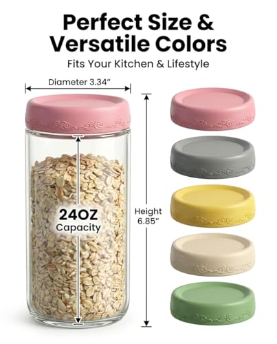 24oz 4Pack Glass Overnight Oats Jars Containers with Airtight Leakproof Lids, Reusable Mason Jars for Meal Prep, Yogurt Parfaits, Smoothies, Salads & Healthy Breakfasts (24 OZ-4-2) - color: 24 OZ-4Pack-2
