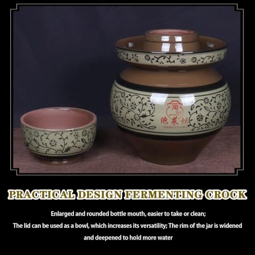 Green Glaze Vine Pattern Chinese Pickle Jar, Natural Clay Classic Fermentation Tank, Cucumber Fermenting Crock, Large Diameter + Stable Bottom(6.5kg/22.93oz) - size: 6.5kg/22.93oz