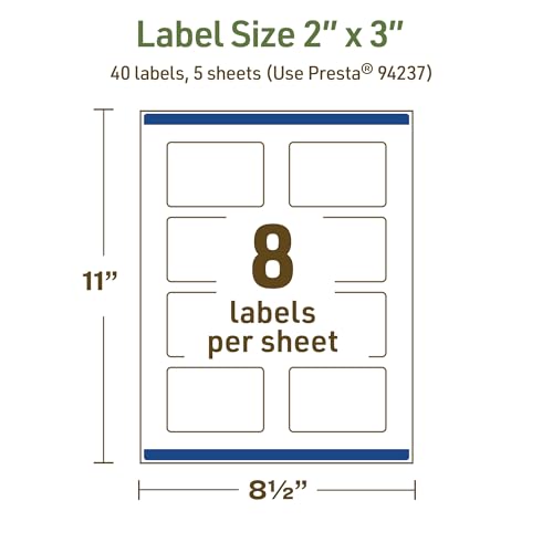 Avery Dissolvable Rectangle Labels, Sure Feed Technology, 2" x 3", Matte White, Print-to-The-Edge, Laser/Inkjet Printable, 40 Labels Total - style: 40 labels