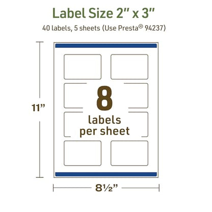 Avery Dissolvable Rectangle Labels, Sure Feed Technology, 2" x 3", Matte White, Print-to-The-Edge, Laser/Inkjet Printable, 40 Labels Total - style: 40 labels