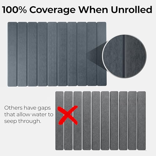 Large Stone Dish Drying Mat for Kitchen Counter 24" x 16" – Diatomaceous Earth Quick Dry Water Absorbing Mat –Roll up Drying Pads – Countertop Mats For Plates Dishes Rack –Matt Finish -Dark Gray