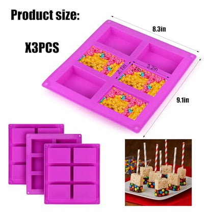 Palksky Rice Snacks Molds for Rice Krispies Treats Baking, 3pcs 6-Cavityrice Cereal Bars Trays for Crispy Treat Making, Candy Making Supplies for Chocolate Brownie Cornbread Pudding Butter Mould - style: 3PCS 6 Rice Snacks Molds