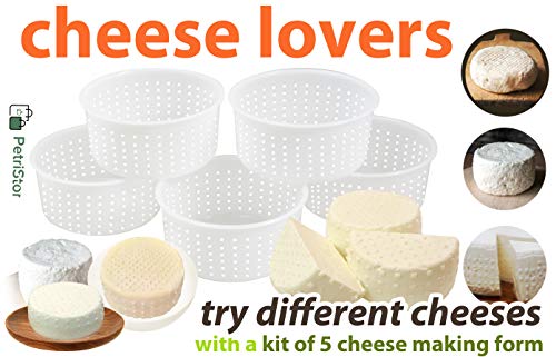 PetriStor 5 pcs Soft Cheese Mold for Cheese Making 0.8QT - Small Cheese Molds - Homemade Cheese Making Supplies - Cream Cheese Form Mold - Moldes Para Queso Fresco Casero - Feta Cheese Making Basket