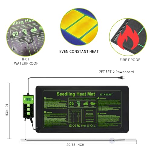 2 Pack Seedling Heat Mat 10X20.75`` with Thermostat Durable Waterproof Warm Hydroponic Plant Heating Pad with Temperature Control Auto Off Timer for Seed Starting Germination Plant Propagation