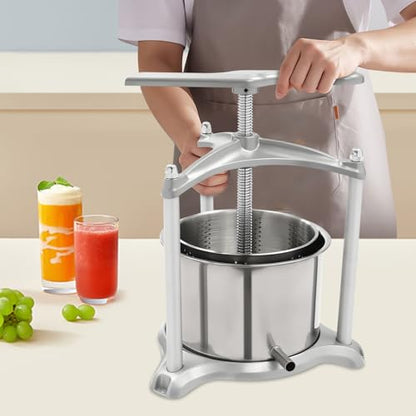 4L/1Gal Fruit Wine Press, Manual Juice Maker for Cider Apple Grape Cheese Herb Honey Olive Oil, Stainless Steel Juicer Press Machine for Kitchen Home Outdoor
