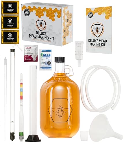 Complete Mead Making Kit for Beginners with Premium Yeast and Ingredients – Home Brewing Starter Kit – Includes 1 Gallon Carboy - Alcohol Hydrometer – Auto Siphon – Airlock - How to Guide - color: Deluxe Kit with Premium Ingredients