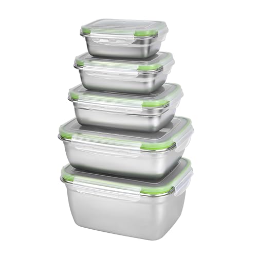 UPTRUST Stainless Steel Food Storage Containers | Leak Proof & Airtight Lids | Set of 5 Containers, Dishwasher & Freezer Safe, Green - size: Set of 5 Containers