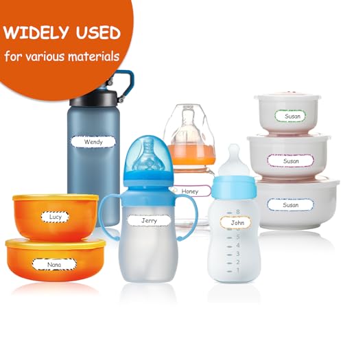 96 PCS Waterproof Bottle Labels, Write-On Kids Name Labels, Self-Laminating Self-Adhesive Bottle Strickers for Daycare School, Assorted Sizes