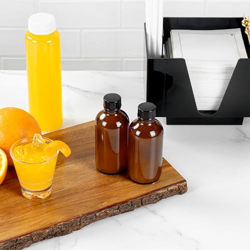 Restaurantware Vetri 4 Ounce Boston Glass Bottles, 24 Sample Bottles With Black Phenolic Caps - Dishwashable, Round, Amber Glass Bottle, For Potion, Juice, Ginger Shots, Whiskey, Liquids - color: Amber, size: 4 oz