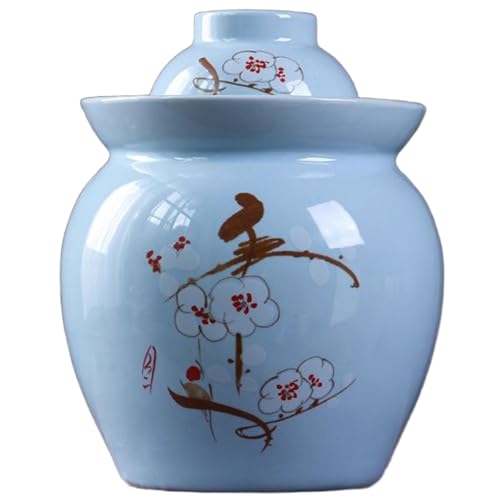 Ceramic Fermenting Crock With Water Seal Airlock Lid, Traditional Chinese Fermentation Crock Stoneware Pickling Pot(Blue,3.5L) - color: Blue, size: 3.5L
