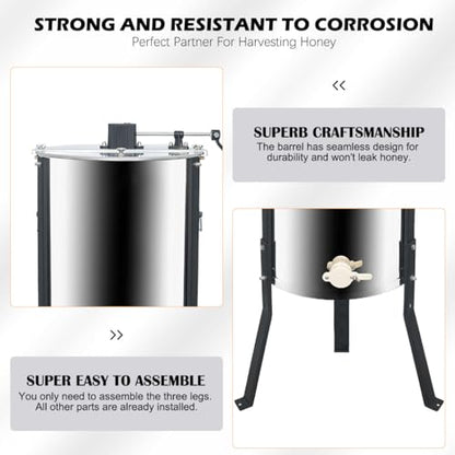 Honey Lake 4/12 Frame Manual Honey Extractor, Food Grade Stainless Steel Honeycomb Drum Spinner with Transparent Lid, Beekeeping Equipment for Honey Extraction with Height Adjustable Stand - size: 12 Frame Rack (4 Deep Frames)