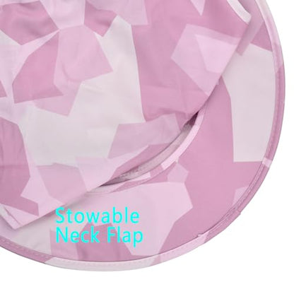 Sun Hats for Men Women Fishing Hat UPF 50+ Breathable Wide Brim Bucket Hats Summer UV Protection Safari Hat with Neck Flap - color: Camo Pink