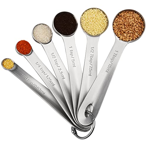 Measuring Spoons Set 6 with Flat Bottom, 18/8 Stainless Steel Measuring Spoons Set for Dry & Liquid, Metric & US Markings Measuring Tools for Kitchen & Baking - color: Siliver, size: C: 6spoons
