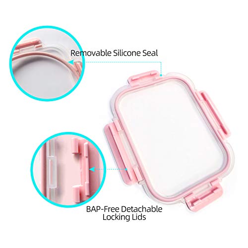 C CREST [10 Pack] Glass Meal Prep Containers, Food Storage Containers with Lids Airtight, Glass Lunch Boxes, Microwave, Oven, Freezer and Dishwasher Safe - color: Pink