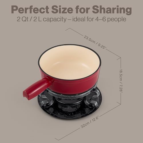 Swissmar Lugano Cast Iron Cheese Fondue Set, 9-Piece, 2 QT / 2 L - Ideal for Melting Cheese, Chocolates, Caramel, & More - Perfect for Kitchen Collection & Gift Giving - Cherry Red - color: Cherry Red