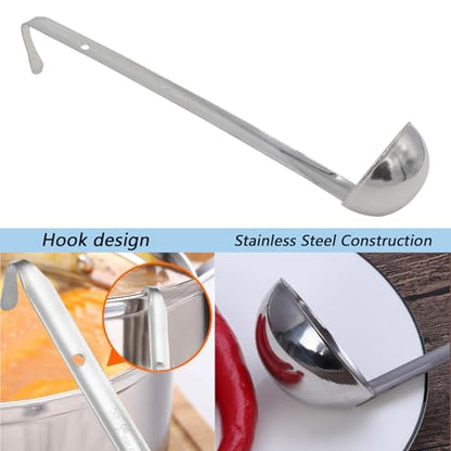 3-Pack Stainless Steel Soup Ladle Set with Hooked Long Handle 1 oz | 1 ounce serving capacity, sauce and gravy use, stew and soup serving, dishwasher safe build, comfortable hooked grip - size: 1 oz