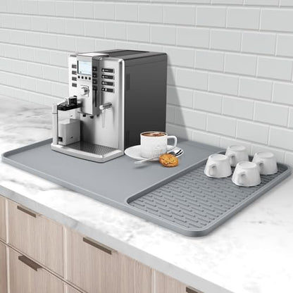 Silicone Coffee Mat, 24'' x 16'' Bar Mat with Detachable Dish Drying Mat for Countertops, Fits Under Coffee Maker, Machine, Espresso Machine, Dish Rack - color: Gray, size: 16" x 24"