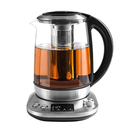 Mecity Electric Tea Kettle with Removable Infuser, 9 Preset Brewing Programs, Temperature Control, 2 Hours Keep Warm, Borosilicate Glass, 1.7 Liter, 1200W - size: 1.8 Quarts | HB-K002C