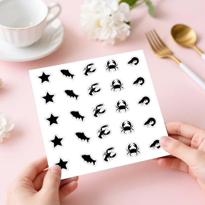 500Pcs Wedding Food Stickers Meal Stickers for Food Fish Lobster Crab Shrimp Stars Pattern 0.8 Inch Black Wedding Menu Indicator Decal Plastic Waterproof Label for Place Card Party Supplies - color: Black-2