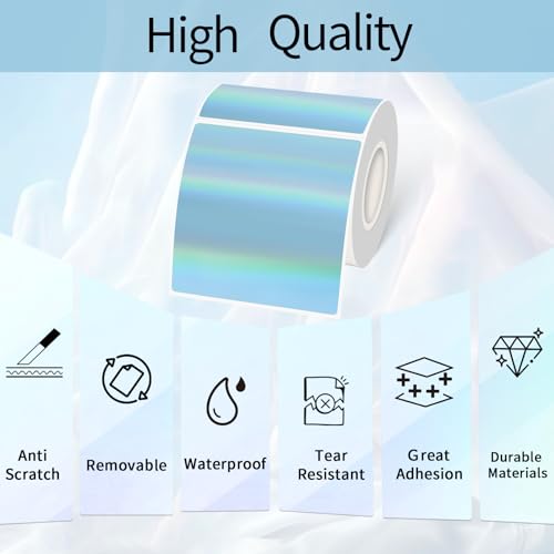 Square Thermal Labels Stickers 3" x 3", Holographic Thermal Stickers Labels, Glitter Self-Adhesive Direct Thermal Label for Small Business- Holographic Blue - color: Holographic Blue, size: 3 X 3 inch