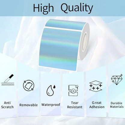 Square Thermal Labels Stickers 3" x 3", Holographic Thermal Stickers Labels, Glitter Self-Adhesive Direct Thermal Label for Small Business- Holographic Blue - color: Holographic Blue, size: 3 X 3 inch