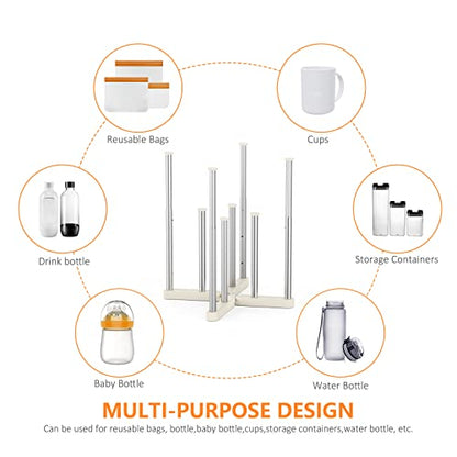 KORRTFID Reusable Storage Bag Drying Rack, Retractable Metal Bottle Drying Rack, Collapsible Cup Draining Rack for Water Bottles, Mason Jars, Mugs, Glass and Sports Bottle(1 Pcs) - size: 1 PC